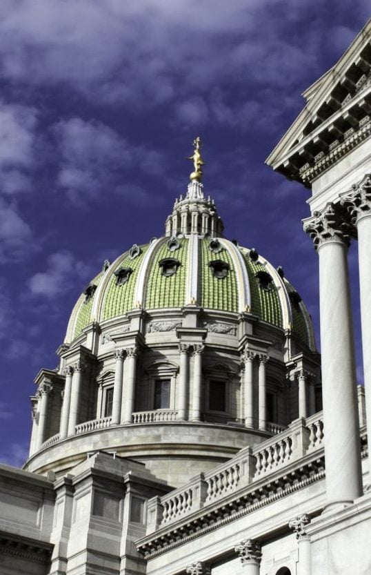 Pennsylvania Capitol Building in Harrisburg with blue sky background